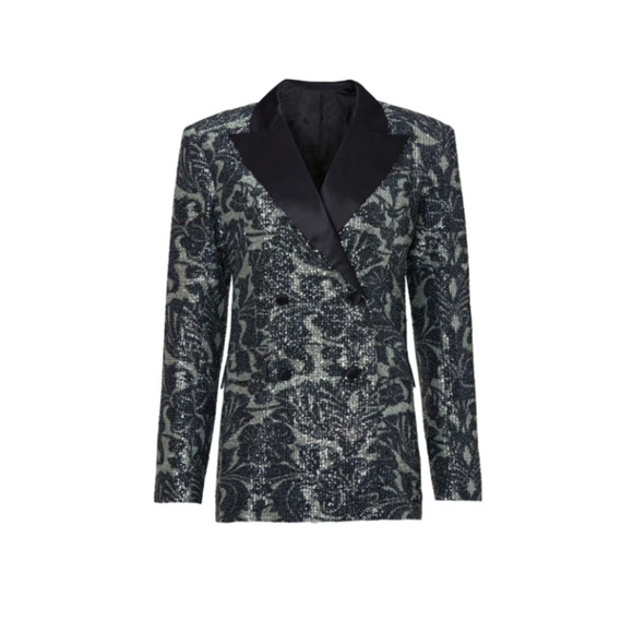 Rotate Birger Christensen Augustina Sequin Blazer Elegant Silver Gray US 4 - Picture 2 of 14